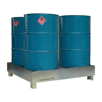 Vue d'ensemble du bac de rétention produit chimique 4 fûts