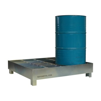 Vue de 3/4 du bac de rétention produit chimique 4 fûts