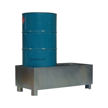 Vue de 3/4 du bac de rétention produit chimique 2 fûts